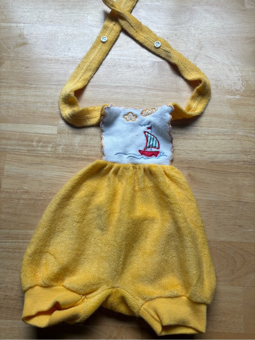 Yellow Terry Romper with Sailboat Embroidery